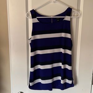 Ann Taylor stripes tank top. White, deep navy and purple/blue.